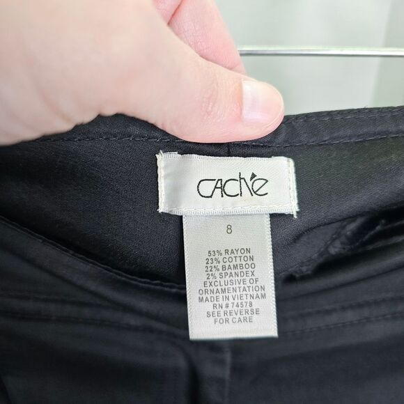 Cache Black Satin Finish Straight Leg Trousers Size 8 - Picture 5 of 8